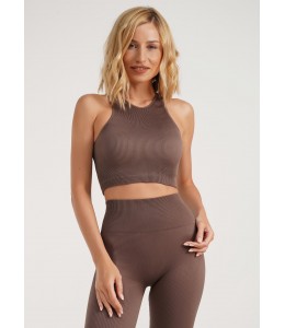 Бесшовный женский комплект в рубчик Leggings Rib + Halter Top (DEEP TAUPE)